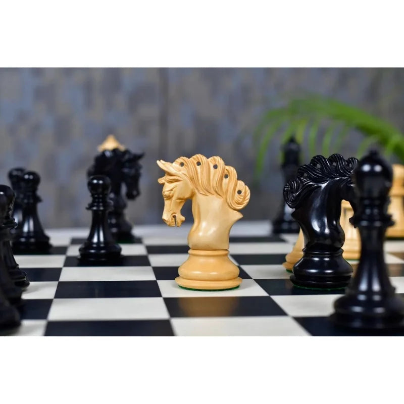 Chess Bazaar Pegasus Series Staunton Chess Pieces V2 (Ebony/Boxwood) With 48cm Black Anigre & Maple Chess Board