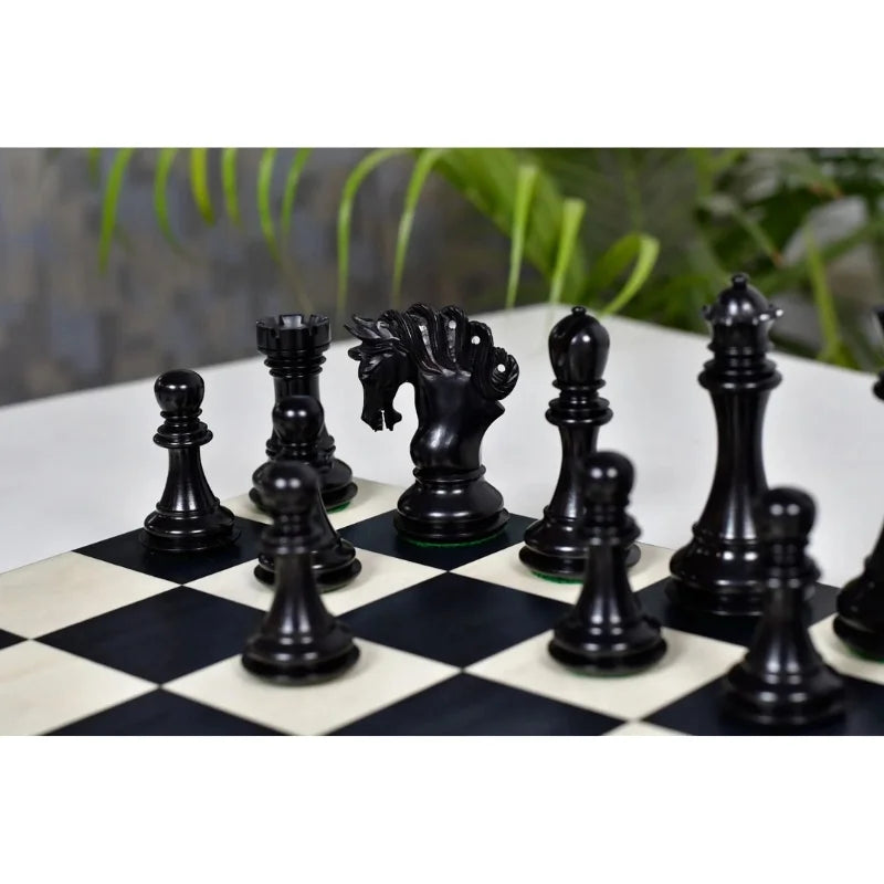 Chess Bazaar Pegasus Series Staunton Chess Pieces V2 (Ebony/Boxwood) With 48cm Black Anigre & Maple Chess Board