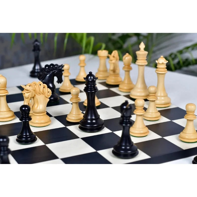 Chess Bazaar Pegasus Series Staunton Chess Pieces V2 (Ebony/Boxwood) With 48cm Black Anigre & Maple Chess Board