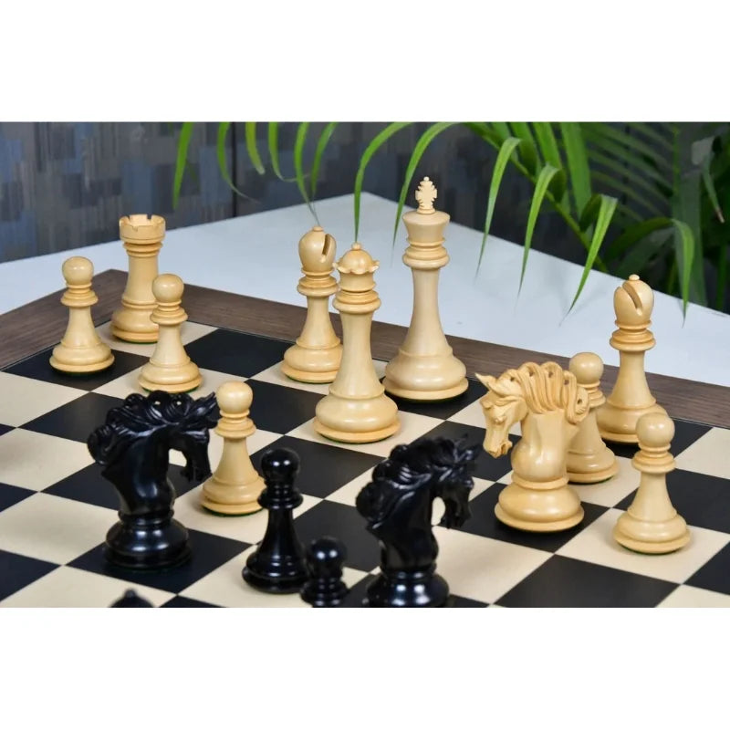 Chess Bazaar Pegasus Series Staunton Chess Pieces V2 (Ebony/Boxwood) With 60cm Black Dyed Poplar & Sycamore Chess Board