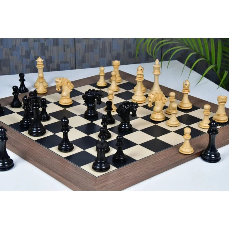 Chess Bazaar Pegasus Series Staunton Chess Pieces V2 (Ebony/Boxwood) With 60cm Black Dyed Poplar & Sycamore Chess Board