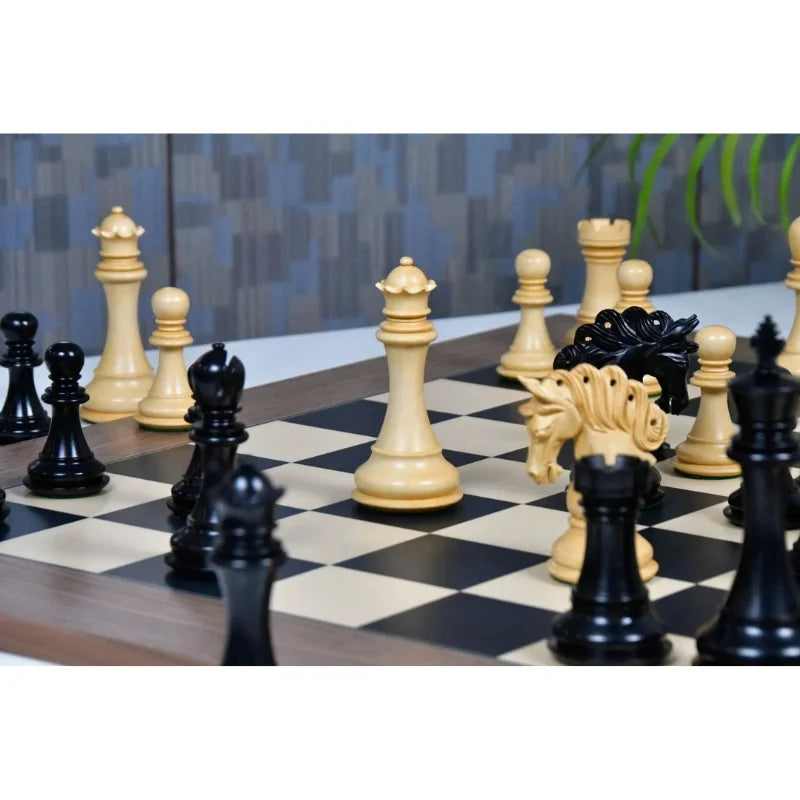Chess Bazaar Pegasus Series Staunton Chess Pieces V2 (Ebony/Boxwood) With 60cm Black Dyed Poplar & Sycamore Chess Board