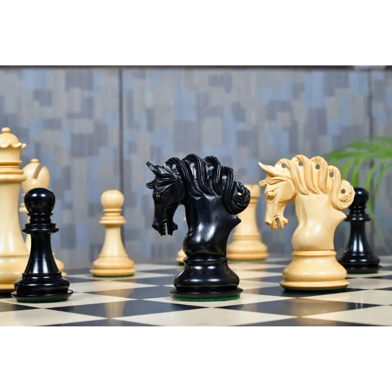 Chess Bazaar Pegasus Series Staunton Chess Pieces V2 (Ebony/Boxwood) With 60cm Black Dyed Poplar & Sycamore Chess Board