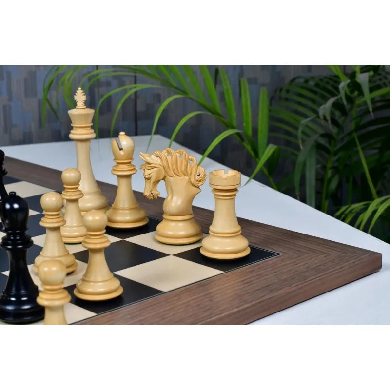 Chess Bazaar Pegasus Series Staunton Chess Pieces V2 (Ebony/Boxwood) With 60cm Black Dyed Poplar & Sycamore Chess Board