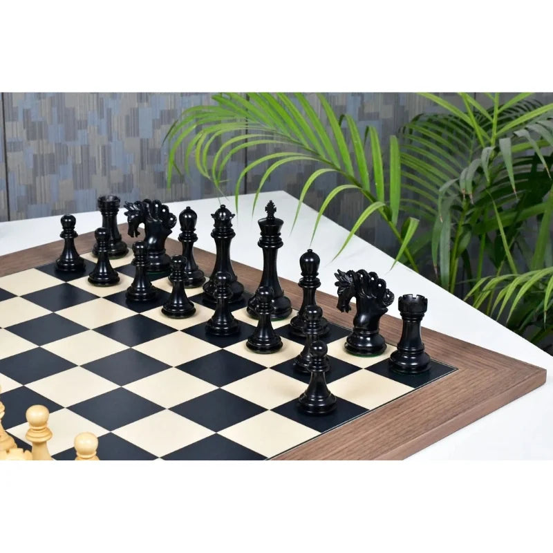 Chess Bazaar Pegasus Series Staunton Chess Pieces V2 (Ebony/Boxwood) With 60cm Black Dyed Poplar & Sycamore Chess Board