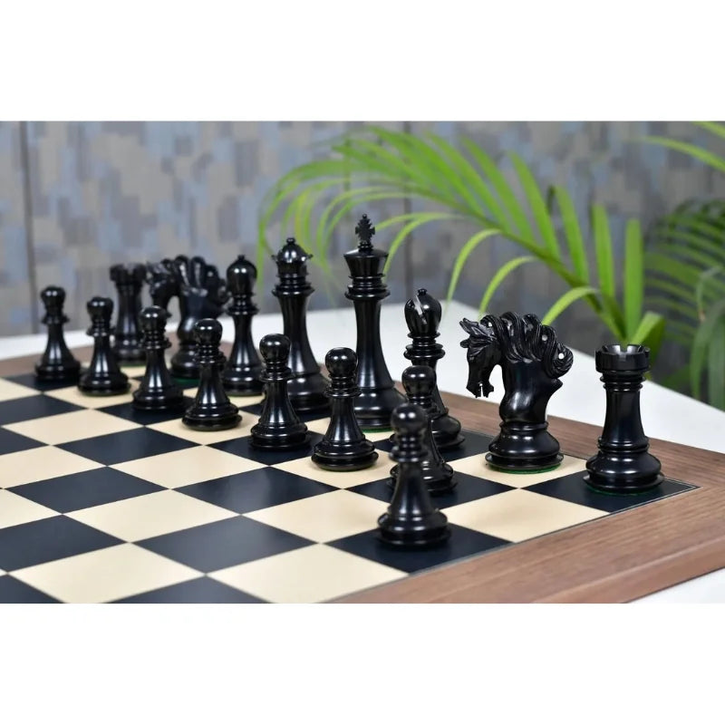 Chess Bazaar Pegasus Series Staunton Chess Pieces V2 (Ebony/Boxwood) With 60cm Black Dyed Poplar & Sycamore Chess Board