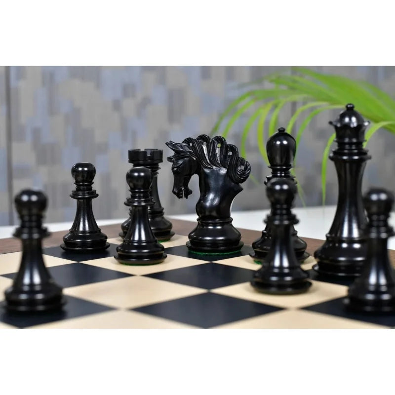 Chess Bazaar Pegasus Series Staunton Chess Pieces V2 (Ebony/Boxwood) With 60cm Black Dyed Poplar & Sycamore Chess Board