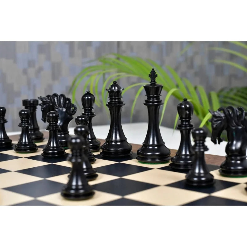 Chess Bazaar Pegasus Series Staunton Chess Pieces V2 (Ebony/Boxwood) With 60cm Black Dyed Poplar & Sycamore Chess Board