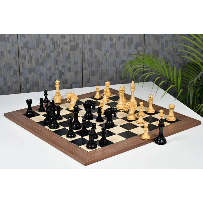 Chess Bazaar Pegasus Series Staunton Chess Pieces V2 (Ebony/Boxwood) With 60cm Black Dyed Poplar & Sycamore Chess Board