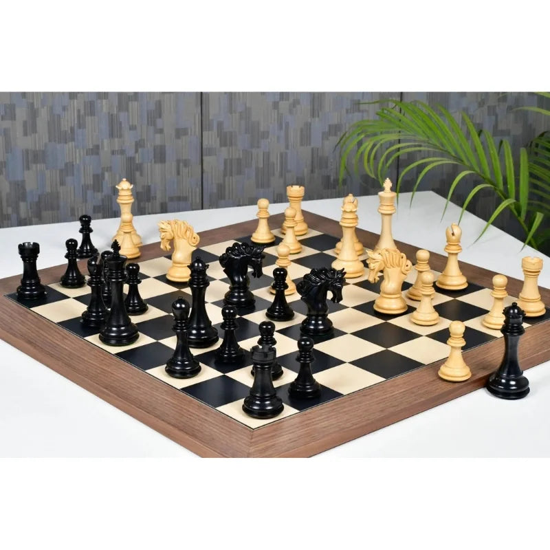 Chess Bazaar Pegasus Series Staunton Chess Pieces V2 (Ebony/Boxwood) With 60cm Black Dyed Poplar & Sycamore Chess Board