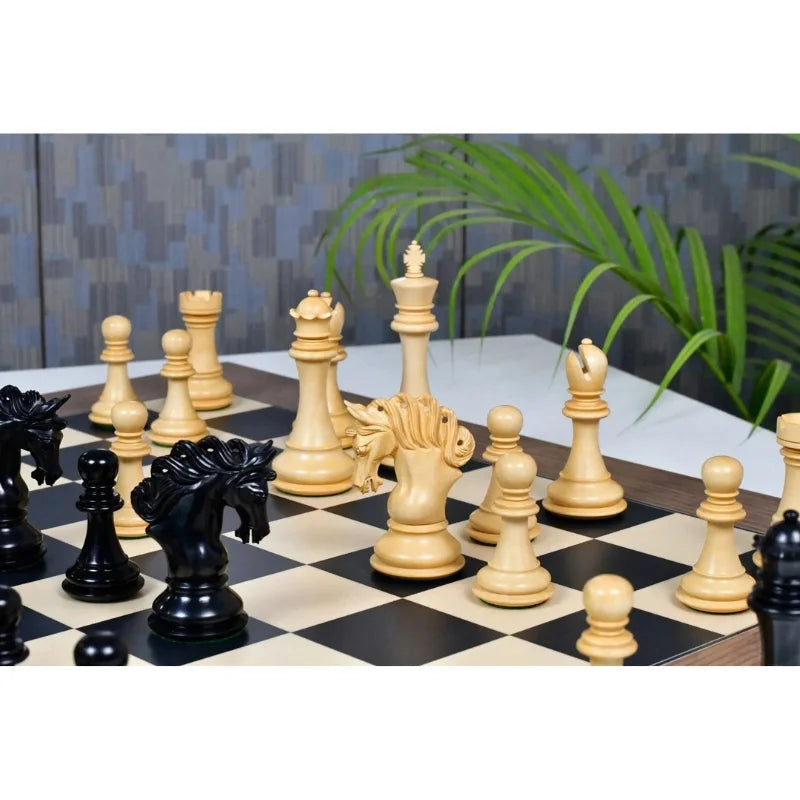 Chess Bazaar Pegasus Series Staunton Chess Pieces V2 (Ebony/Boxwood) With 60cm Black Dyed Poplar & Sycamore Chess Board
