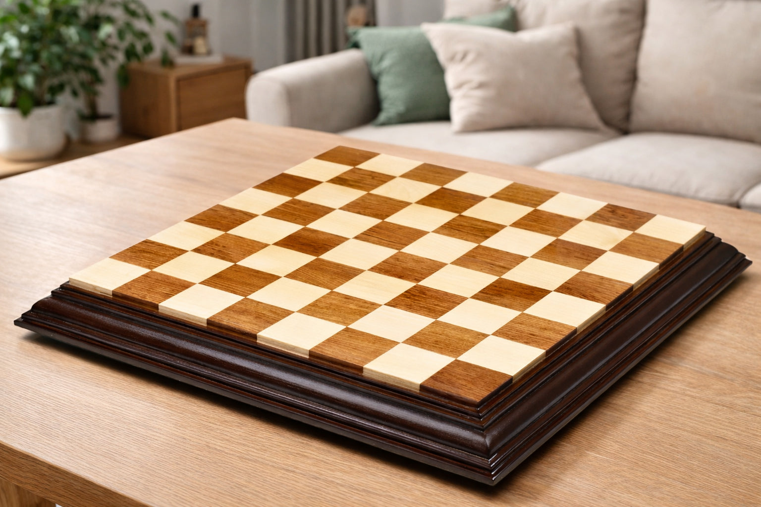 Luxury sheesham and maple chess board, 53cm with 56mm squares