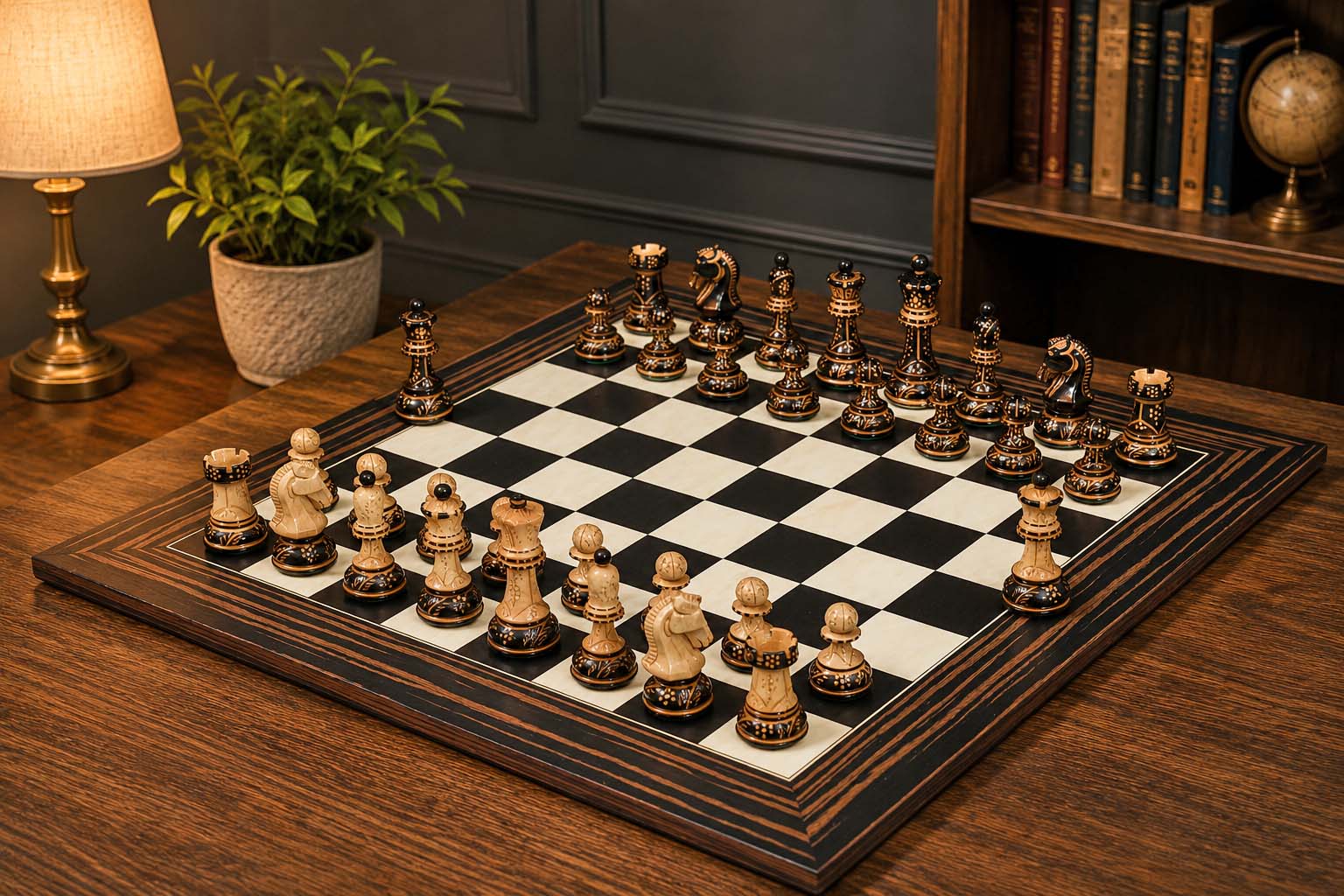 Reproduction 1950 Dubrovnik Bobby Fischer chess set in burnt and natural boxwood