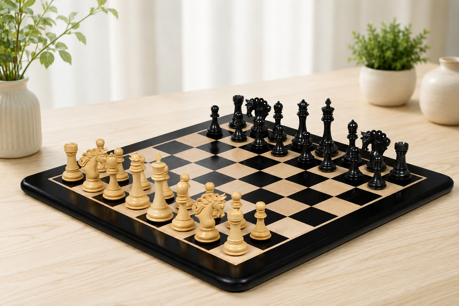 Sterling Chess Pegasus Series Artisan V2.0 chess set in genuine ebony and boxwood, 118mm king
