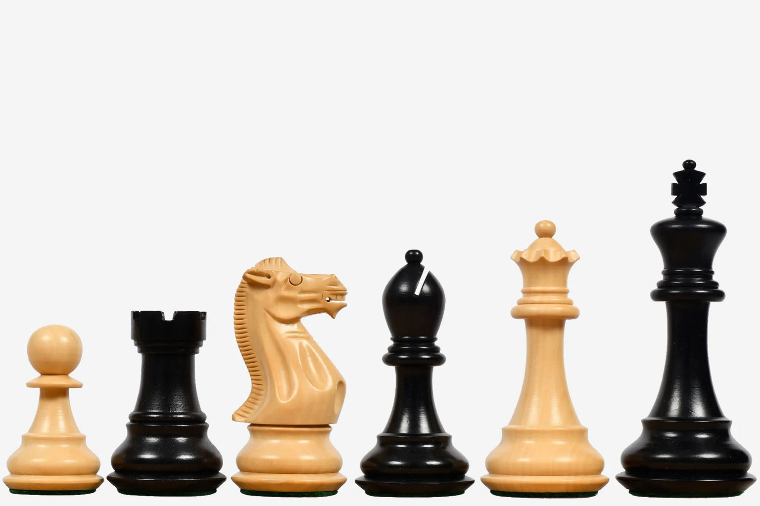 Sterling Chess Desert Gold Staunton chess pieces in ebonised and natural boxwood, 100mm king