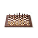 Wooden chessboard with pieces on a white background