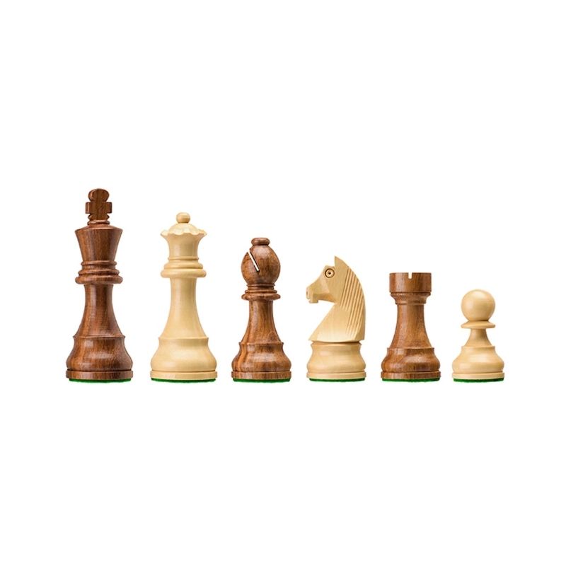 Set of wooden chess pieces on a white background
