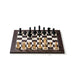 Chess set with black and white pieces on a checkered board