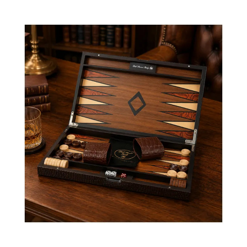 Dal Rossi Crocodile Engraved Dark Tan 45cm Backgammon Set