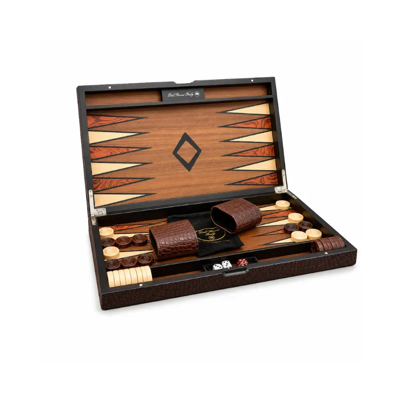 Dal Rossi Crocodile Engraved Dark Tan 45cm Backgammon Set