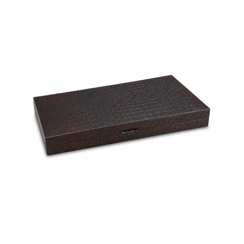 Dal Rossi Crocodile Engraved Dark Tan 45cm Backgammon Set