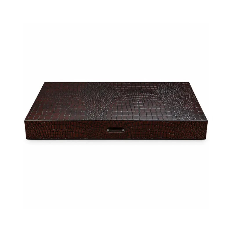 Dal Rossi Crocodile Engraved Dark Tan 45cm Backgammon Set