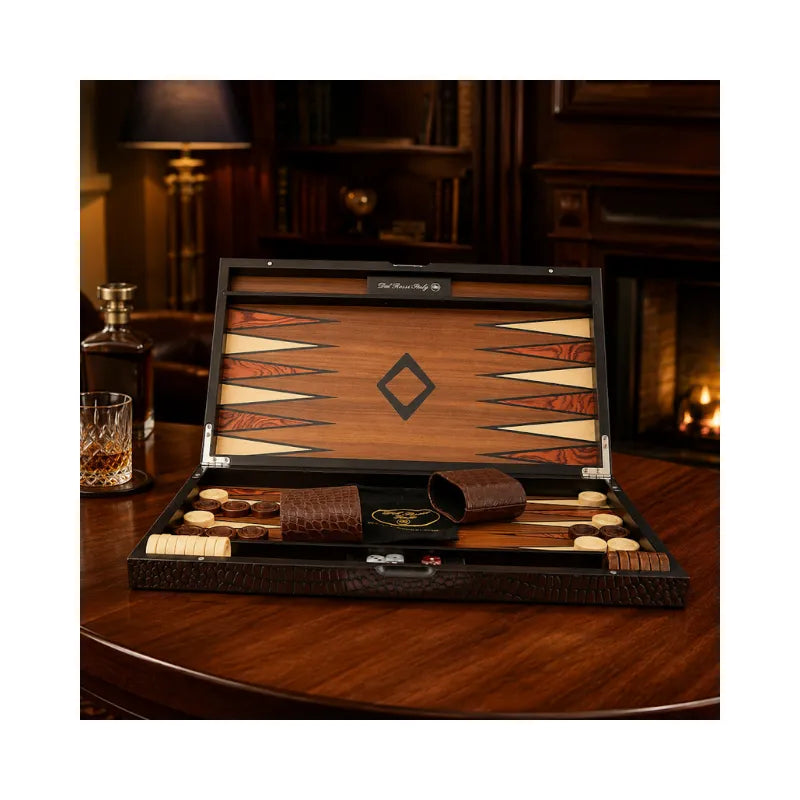 Dal Rossi Crocodile Engraved Dark Tan 45cm Backgammon Set
