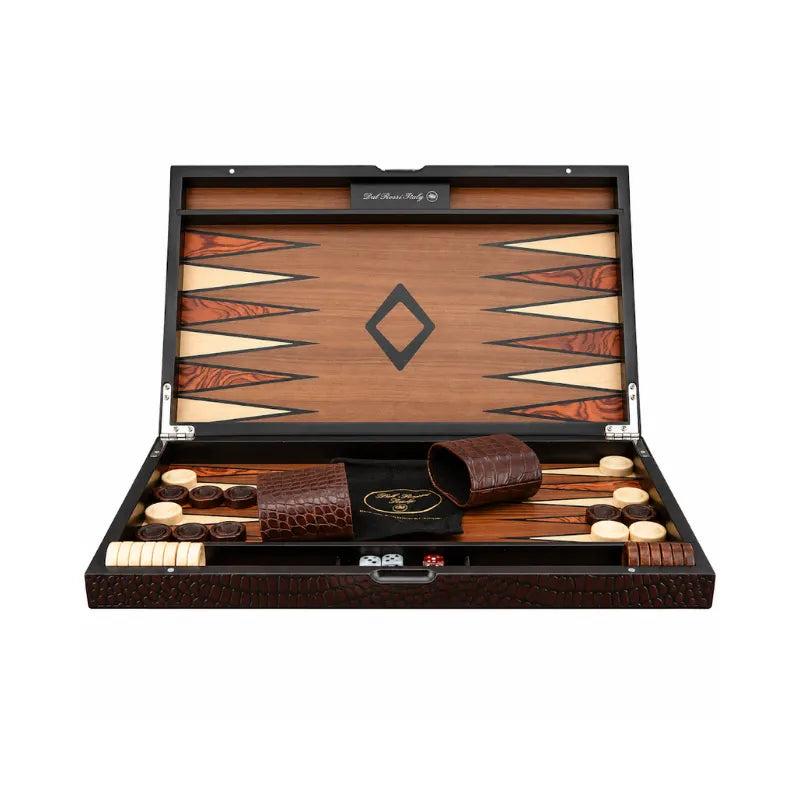 Dal Rossi Crocodile Engraved Dark Tan 45cm Backgammon Set