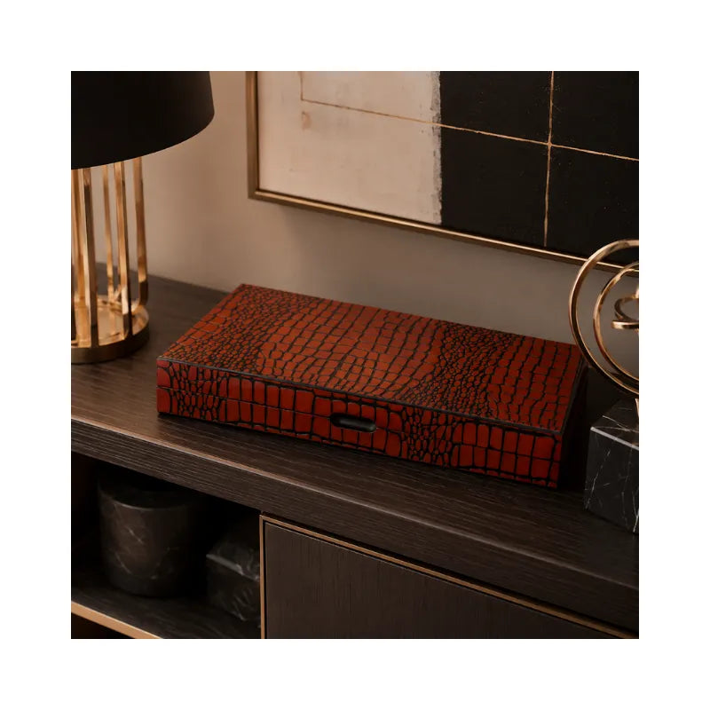 Dal Rossi Crocodile Engraved Light Tan 45cm Backgammon Set