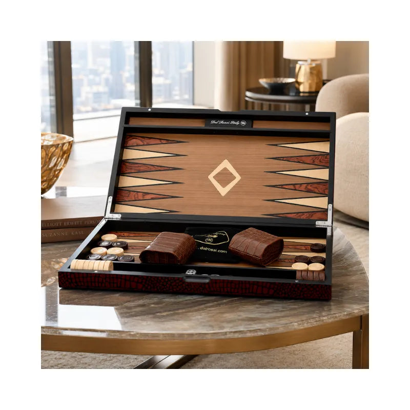 Dal Rossi Crocodile Engraved Light Tan 45cm Backgammon Set