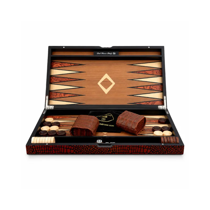 Dal Rossi Crocodile Engraved Light Tan 45cm Backgammon Set