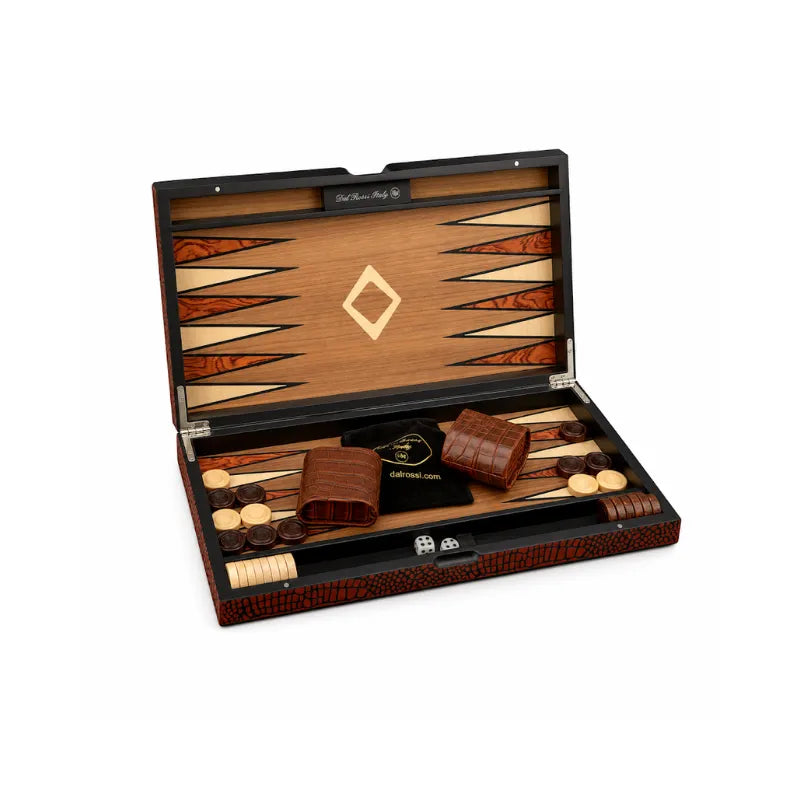 Dal Rossi Crocodile Engraved Light Tan 45cm Backgammon Set