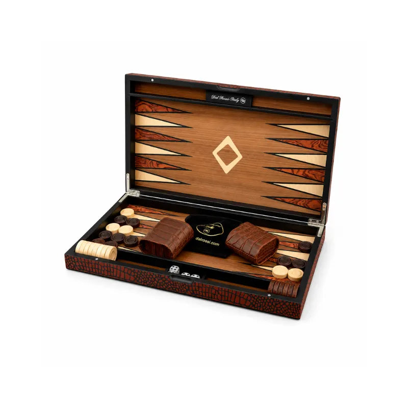 Dal Rossi Crocodile Engraved Light Tan 45cm Backgammon Set