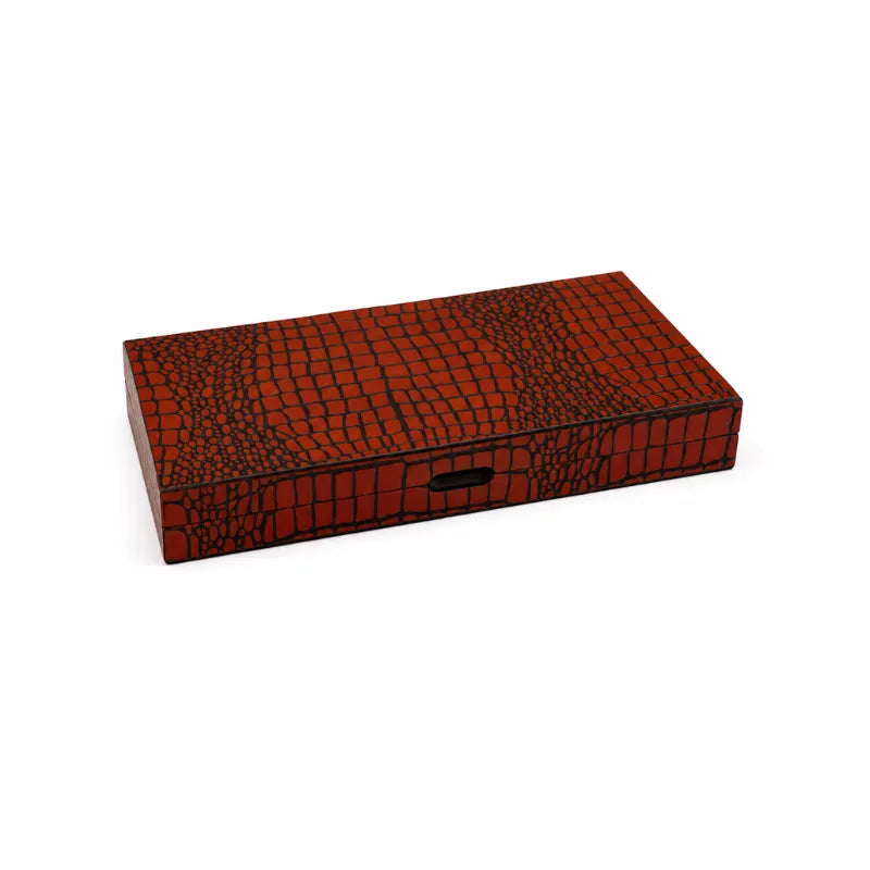 Dal Rossi Crocodile Engraved Light Tan 45cm Backgammon Set