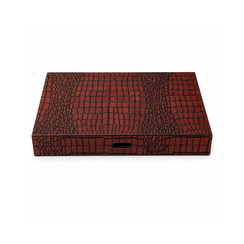 Dal Rossi Crocodile Engraved Light Tan 45cm Backgammon Set