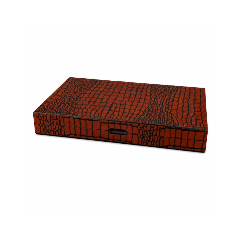 Dal Rossi Crocodile Engraved Light Tan 45cm Backgammon Set
