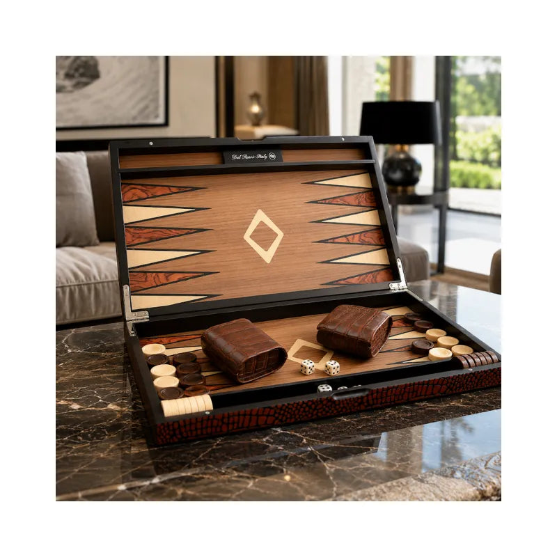 Dal Rossi Crocodile Engraved Light Tan 45cm Backgammon Set