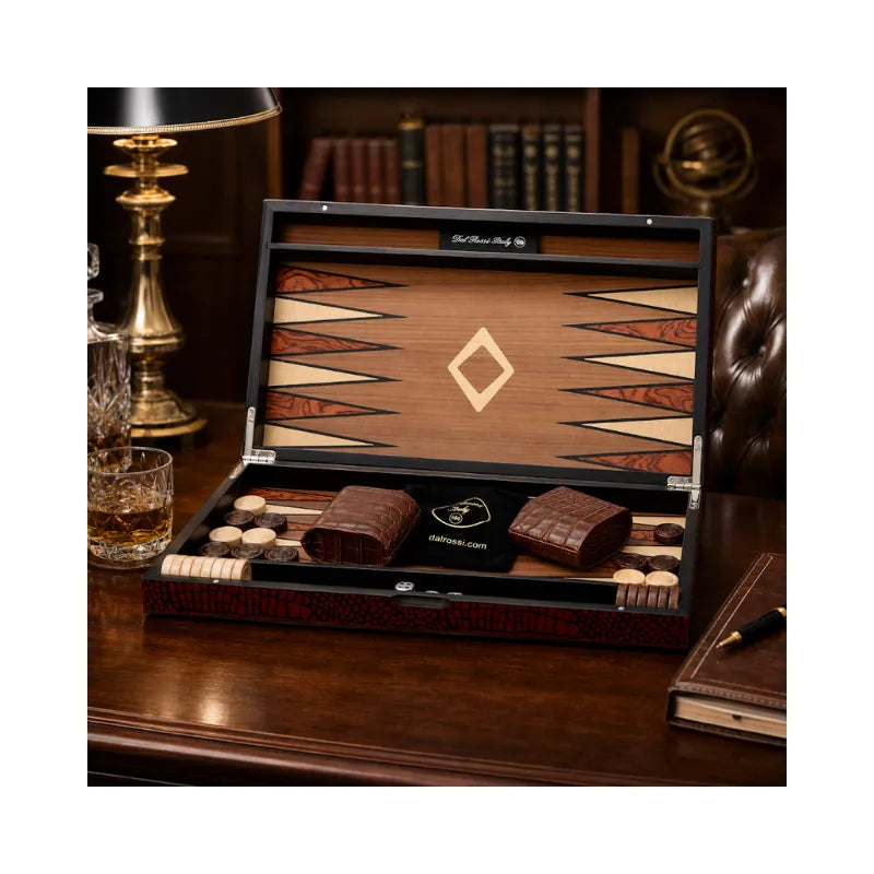 Dal Rossi Crocodile Engraved Light Tan 45cm Backgammon Set