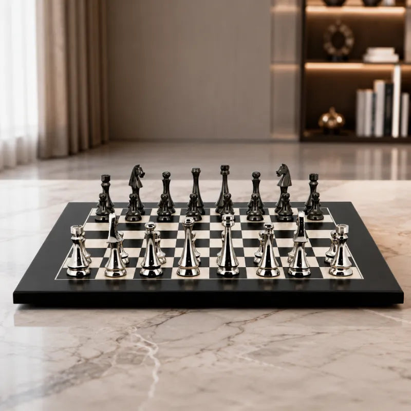 Dal Rossi Dark Titanium & Silver 50cm Chess Set