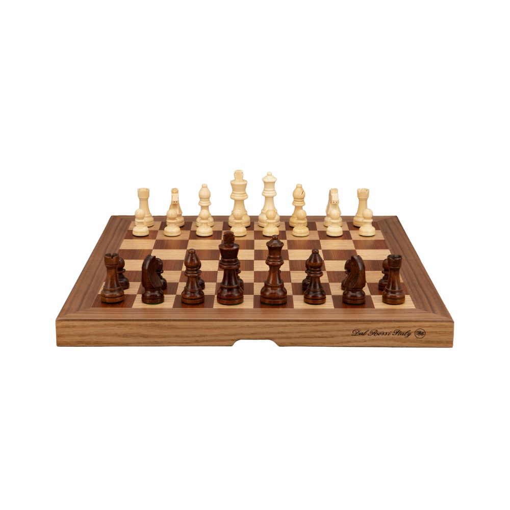 Dal Rossi Italy Light Walnut & Boxwood Finish Folding Chess Set 16″ 1