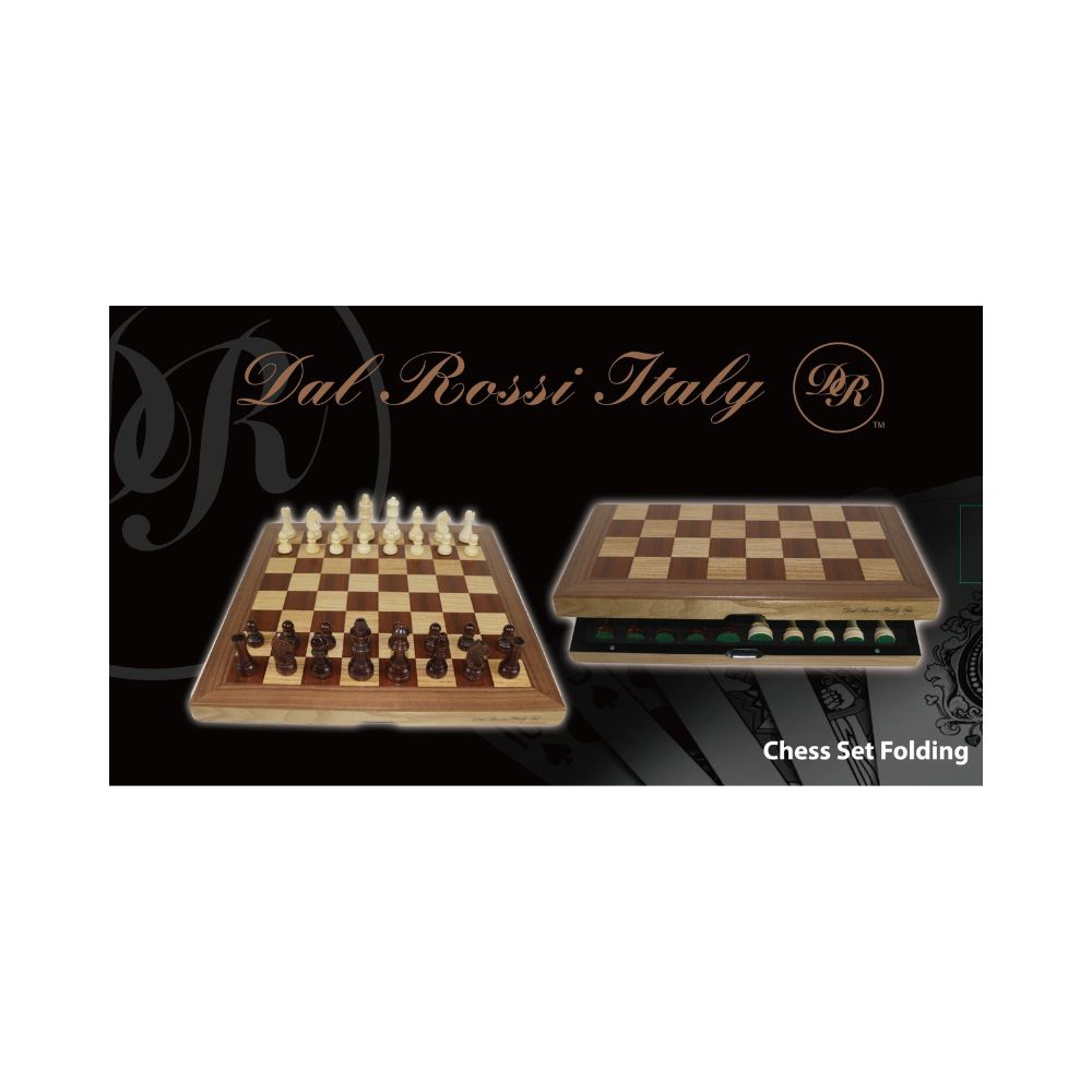 Dal Rossi Italy Light Walnut & Boxwood Finish Folding Chess Set 16″ 2
