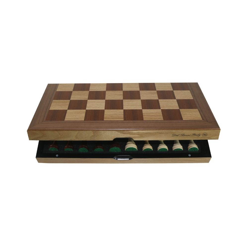 Dal Rossi Italy Light Walnut & Boxwood Finish Folding Chess Set 16″ 3