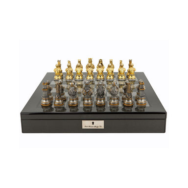 Dal Rossi Italy Medieval Warrior Chess Set on Carbon Fibre Shiny Finish Chess Box 20” with Compartments 1