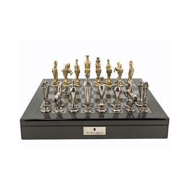 Dal Rossi Italy Renaissance Chess Set on Carbon Fibre Shiny Finish Chess Box 20” with Compartments 1