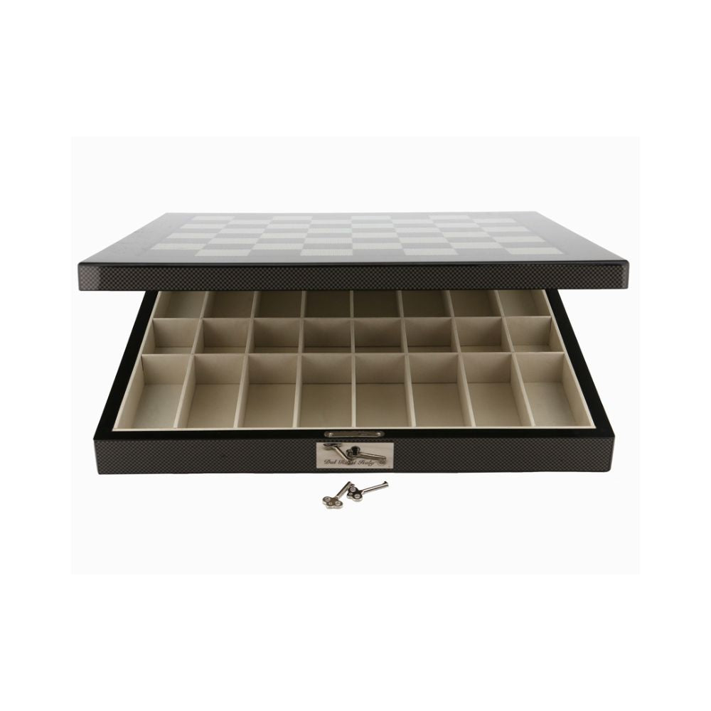Dal Rossi Italy Renaissance Chess Set on Carbon Fibre Shiny Finish Chess Box 20” with Compartments 3