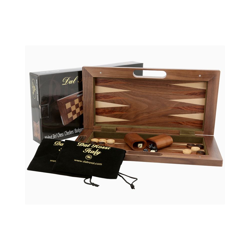 Dal Rossi Italy Walnut Chess/Checkers/Backgammon Folding Set 16″ 3