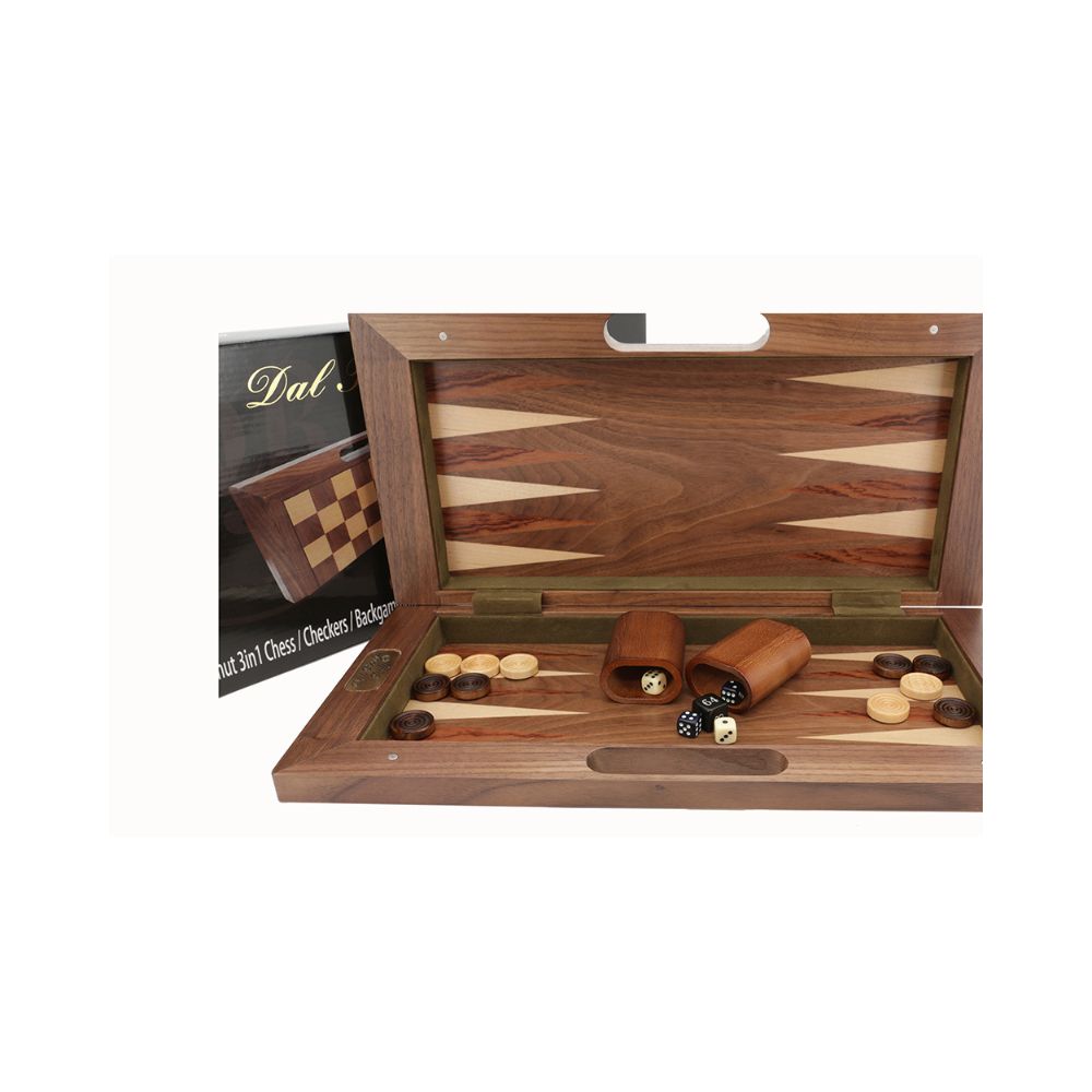 Dal Rossi Italy Walnut Chess/Checkers/Backgammon Folding Set 16″ 5