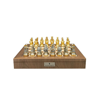 Dal Rossi Italy Medieval Warriors chessmen on a Walnut Inlaid Chess Box with Compartments 20" 1