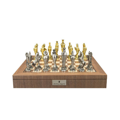 Dal Rossi Italy “Renaissance” Chessmen on a Walnut Inlaid Chess Box with Compartments 20" 1