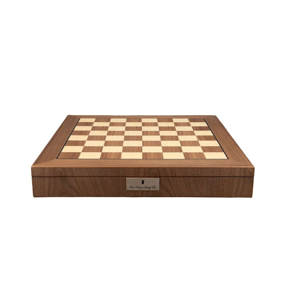 Dal Rossi Italy “Renaissance” Chessmen on a Walnut Inlaid Chess Box with Compartments 20" 4